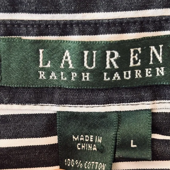 Ralph Lauren Navy and White Striped Button Shirt - Picture 1 of 5